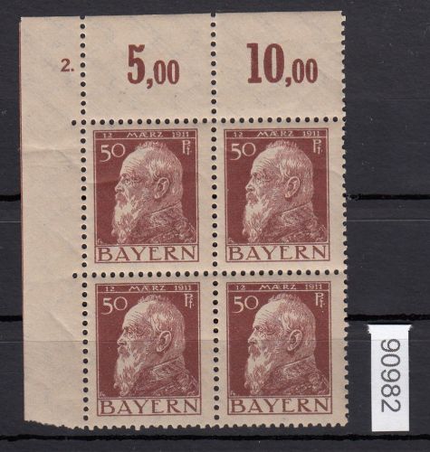 AD Bayern 1911, Mich.-Nr.: 83 ** Eckrand  4er.-Block   Plattennummer