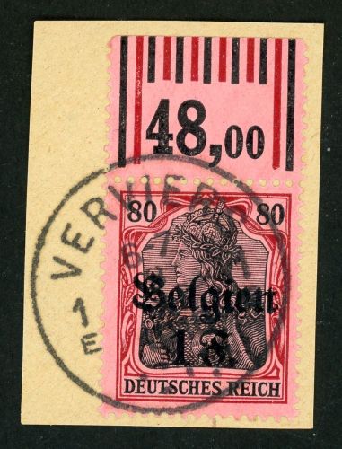 Landespost In Belgien 22W Briefstück 1 Fr. OR Walze 1'4'1/1'5'1 auf Luxusbfst.