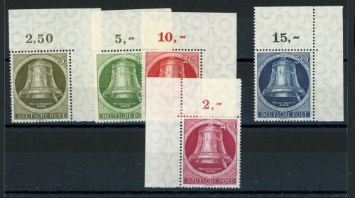 Berlin 75-79ER Postfrisch Glocke re., oberer Eckrandsatz bis 30 Pfg. re.