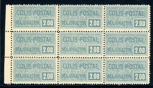 Paketmarken 18 (9) Postfrisch 2 Fr. im tadellos postfr. li. Rand-9erBlock