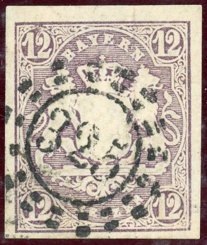 Bayern 18 Gestempelt 12 Kr. violett, voll- bis breitrd. Kab-St