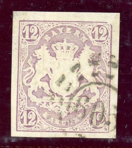 Bayern 18II Gestempelt 12 Kr. violett mit Plf. "re. obere Ecke abgeschr