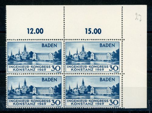 Französische Zone Baden 46I (4)ER Postfrisch 30 Pfg. Konstanz im tadellos ...