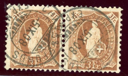 Schweiz 94C (2) Gestempelt 3 Fr. im waager. sauber gest. Kab-Paar