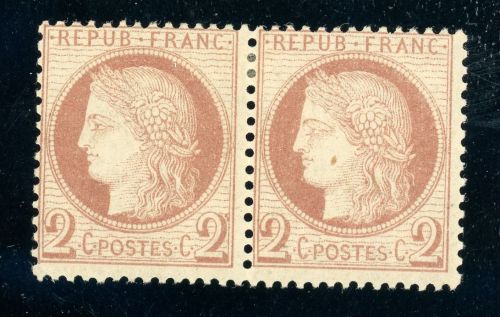 Frankreich 46 (2) Ungebraucht mit Falz 2 C. rotbraun im waager. ungebr. Luxus...