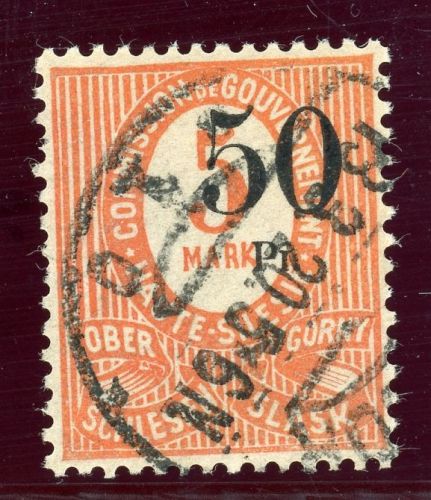 Oberschlesien 12aAFI Gestempelt 50 Pfg. a. 5 Mk. mit inter. Plf. "I statt f i...