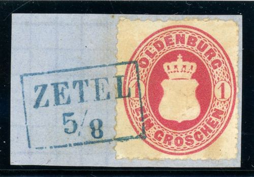Oldenburg 17A Briefstück 1 Gr. karmin auf Luxusbfst. mit bl. ra2 ZETEL