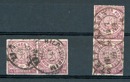 Ndp 1 (4) Gestempelt 1/4 Gr. viol., waager. und senkr. Kab-Paar