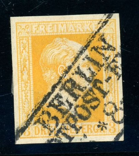 Preussen 8b Gestempelt 3 Sgr. gelb, breitrd. Kab-St