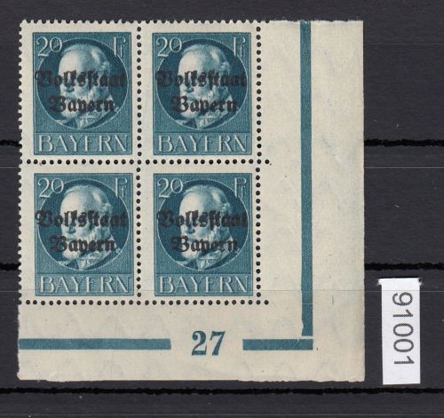 AD Bayern 1919, Mich.-Nr.: 121 ** Eckrrand  4er.-Block