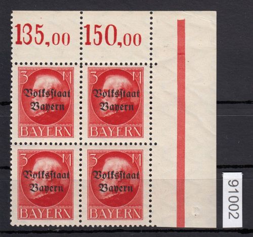 AD Bayern 1919, Mich.-Nr.: 130 ** Eckrrand  4er.-Block