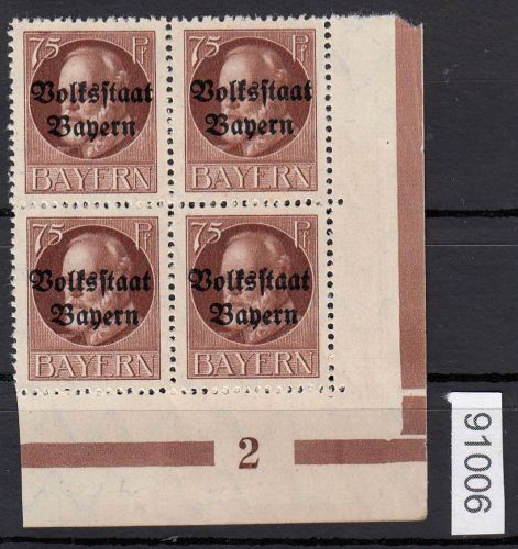 AD Bayern 1919, Mich.-Nr.: 135 ** Eckrrand  4er,-Block