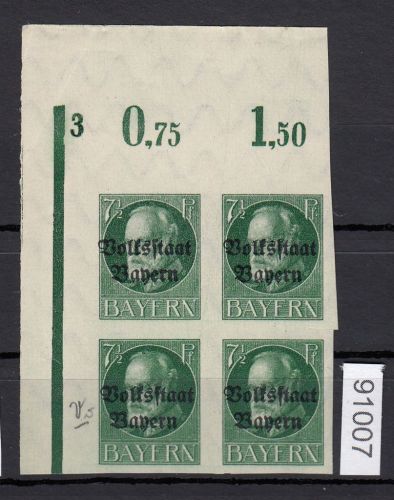 AD Bayern 1919, Mich.-Nr.: 118 ** Eckrrand  4er,-Block