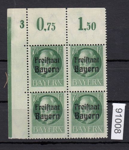 AD Bayern 1919, Mich.-Nr.: 154 ** Eckrrand  4er,-Block