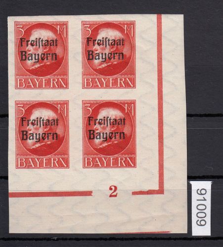 AD Bayern 1919, Mich.-Nr.: 167 ** Eckrrand  4er,-Block