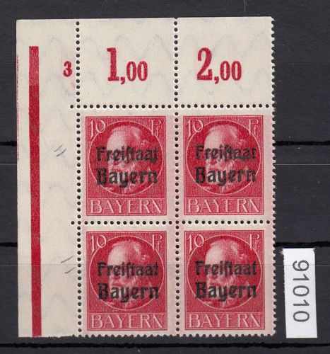 AD Bayern 1919, Mich.-Nr.: 155 ** Eckrrand  4er,-Block