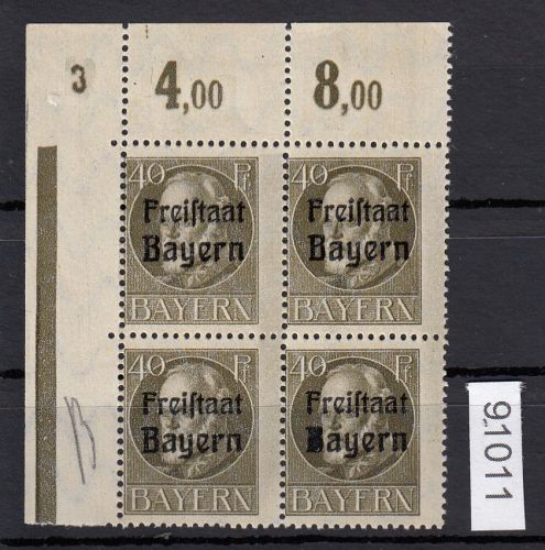 AD Bayern 1919, Mich.-Nr.: 160 ** Eckrrand  4er,-Block