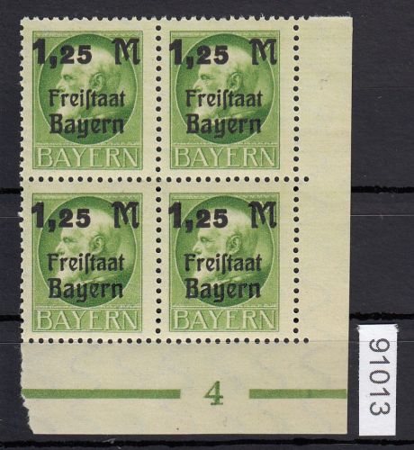 AD Bayern 1919, Mich.-Nr.: 174 ** Eckrrand  4er,-Block