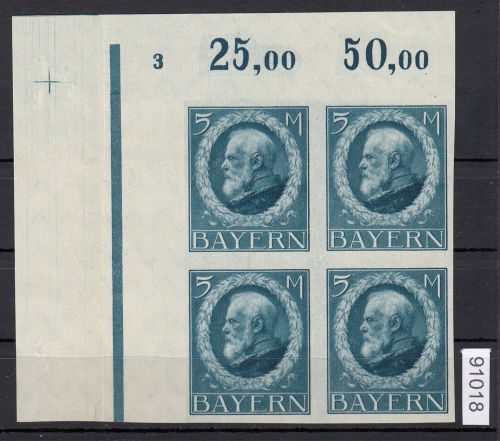 AD Bayern 1919, Mich.-Nr.: 107 * Eckrrand  4er,-Block