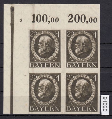 AD Bayern 1919, Mich.-Nr.: 109 * Eckrrand  4er,-Block