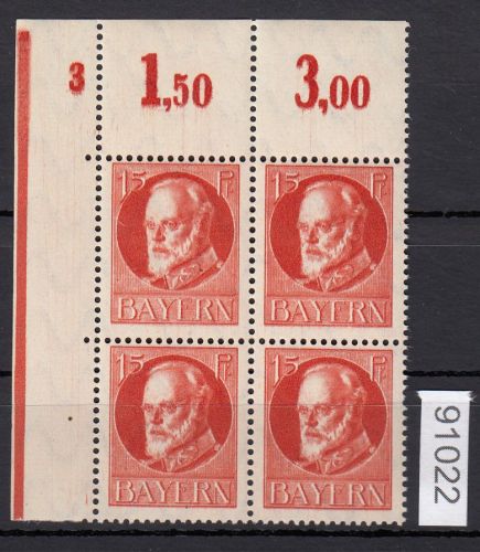 AD Bayern 1916, Mich.-Nr.: 115 ** Eckrrand  4er,-Block