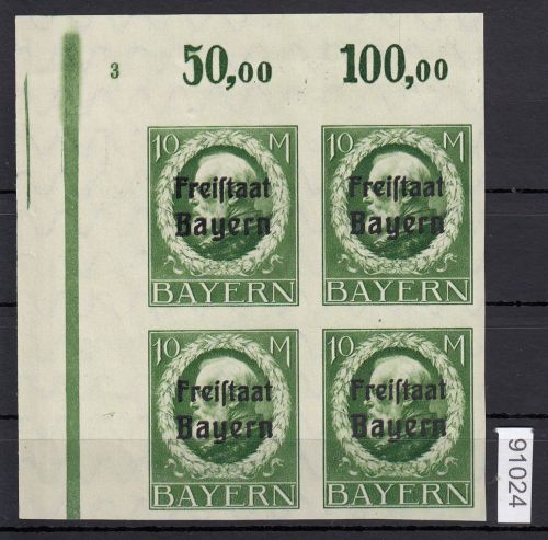 AD Bayern 1919, Mich.-Nr.: 169 ** Eckrrand  4er,-Block