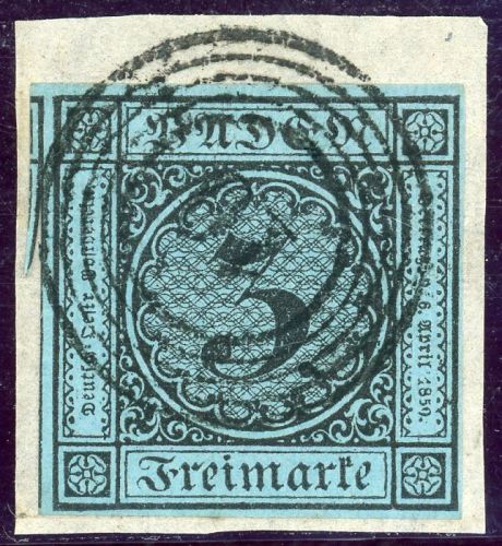 Baden 8 Briefstück 3 Kr. schw./blau