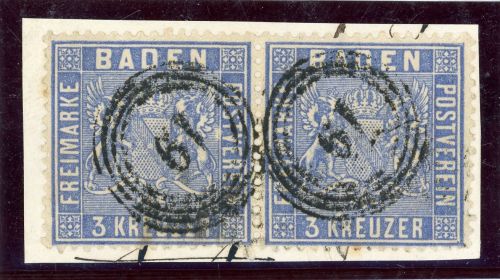 Baden 10b (2) Briefstück 3 Kr. ultramarin