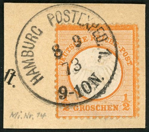 Deutsches Reich 14 Briefstück 1/2 Gr. orange auf Luxusbfst. mit idealem K1 H...