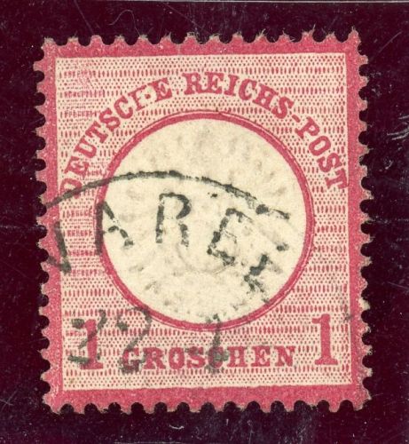Deutsches Reich 19VII Gestempelt 1 Gr. karmin mit Plf. "H in DEUTSCHE gebrochen"