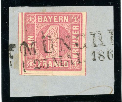 Bayern 3Ia Briefstück 1 Kr. rosa voll- bis breitrd. a. Luxusbfst. mit L2 M