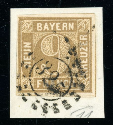 Bayern 11 Briefstück 9 Kr. braun, breitrd. a. Luxusbfst. mit oMR 325