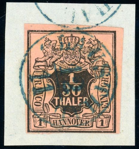 Hannover 3a Briefstück 1/30 Th. schw./lachsfarben auf Kab-Bfst. mit bl. k1 C...
