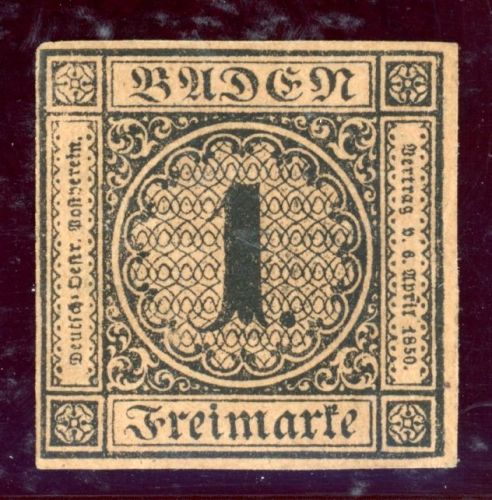 Baden 1bND Ungebraucht mit Falz Neudruck 1 Kr. a. d