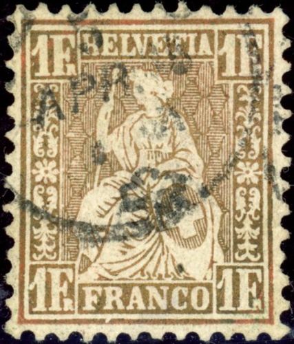 Schweiz 28a Gestempelt 1 Fr. goldbronze, Unterdruck r