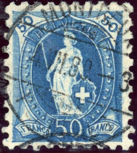 Schweiz 62XB Gestempelt 50 C. blau weit gez