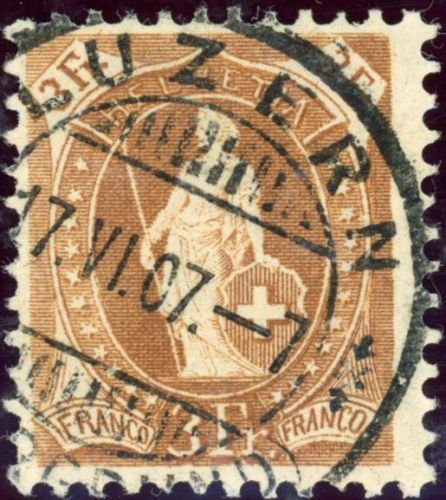 Schweiz 80D Gestempelt 3 Fr, braun in der guten Zhng. 11 3/4:12 1/4