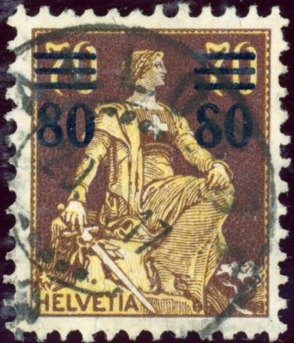 Schweiz 127I Gestempelt 80 a. 70 C. mit Plattenf. "8 re. oben offen"