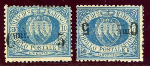 San Marino 8b,bK Ungebraucht mit Falz 5 C. mit normalem und kopfsteh. Aufdruck