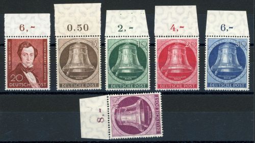 Berlin 74-79OR Postfrisch Lortzing und Glocke li. kpl. vom Oberrand