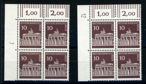 Berlin 286DZ (2) Postfrisch 10 Pfg. 2 li. obere ER-4erBlocks mit DZ 1 bzw.12