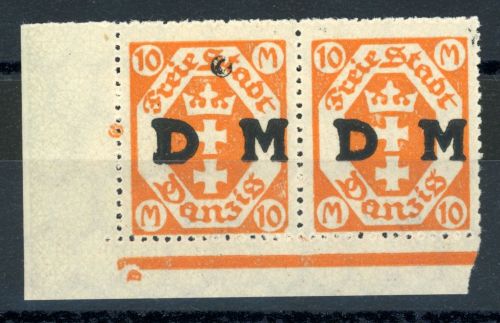 Danzig - Dienstmarken 27F (2) Postfrisch 10 Mk. ohne Rosettenunterdruck