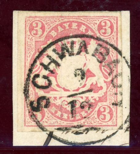 Bayern 15 Briefstück 3 Kr. rosa auf Luxusbfst. mit Zier-K1 SCHWABACH