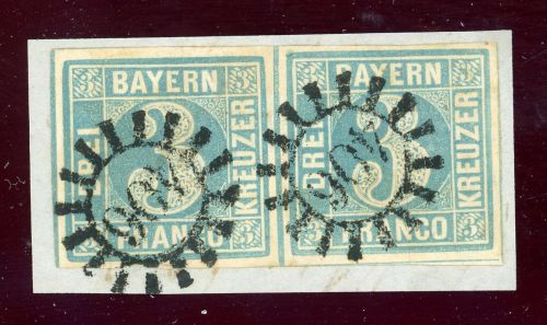 Bayern 2II 2 (2) Briefstück 3 Kr. blau Pl. I/2 im waager. Paar auf Luxusbfst...