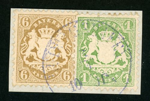 Bayern 24Y,22Ya Briefstück 6 Kr. braun mit 1 Kr. gr