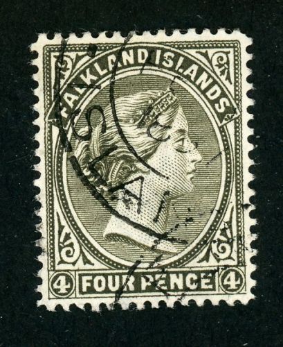 Falklandinseln 6Xb Gestempelt 4 P. olivgrauschwarz