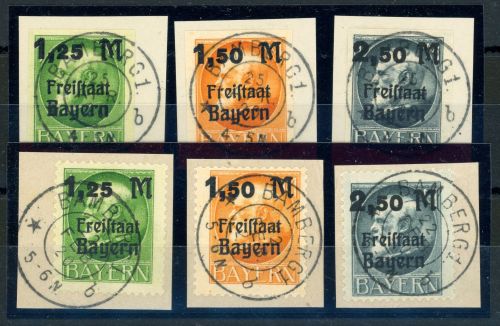 Bayern 174-176A,B Briefstück Aufdrucke gez