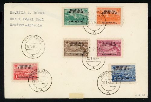 Albanien 396-401 Nationalversammlung kpl. a. selt. blanco-FDC Shkoder 10.1.46