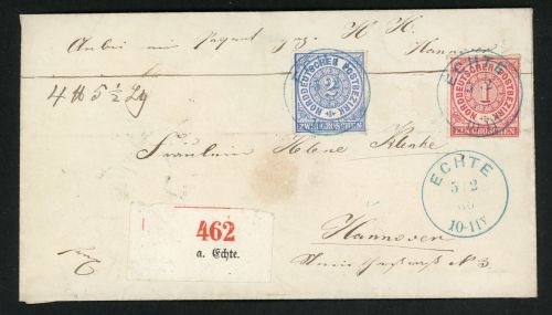 Ndp 4,5 1 und 2 Gr. auf Kab-Paketbegleitbrief mit besseren blauen K1 ECHTE 5/...