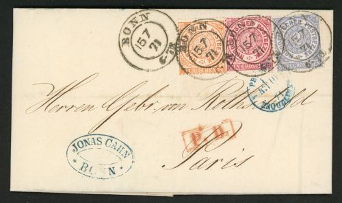 Ndp 15-17 dek. Dreifarbenfrankatur auf Kab-PD-Brief mit K2 BONN 15 7 71
